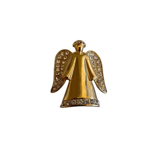 Monet Gold-Tone Angel Brooch Pin With Rhinestone Accents - Picture 1 of 3